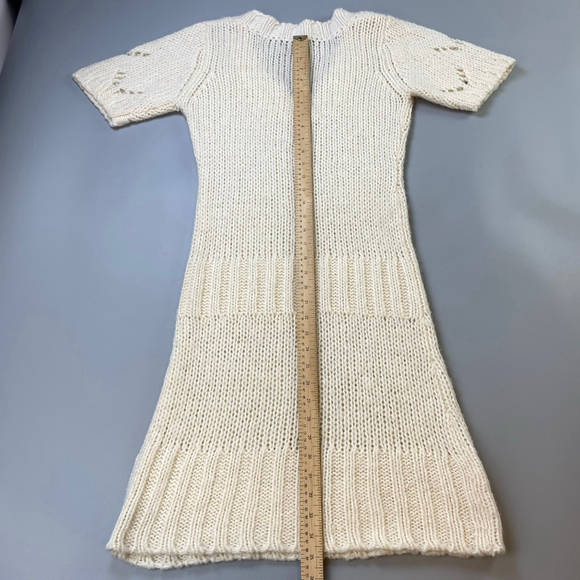 Vero Moda Knit Dress Medium Cream Short Sleeve V-Neck Cozy Soft Sheer Chunky - Picture 10 of 11
